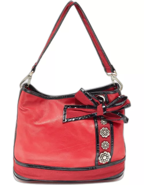 Kenzo Red/Black Leather and Canvas Embellished Bow Tote