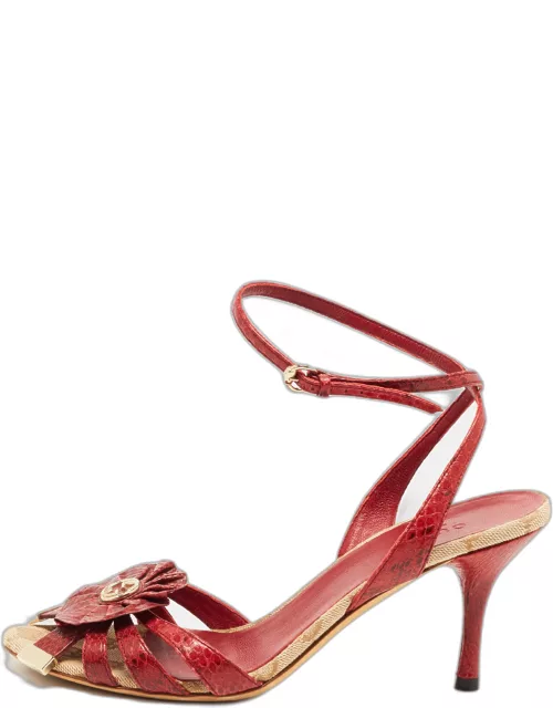 Gucci Red Python Ankle Wrap Sandal