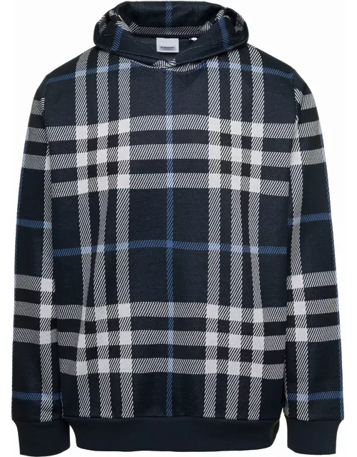Burberry Blue Hoodie With All-over vintage Check In Cotton Man