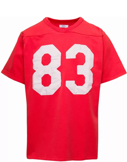 ERL Red Football T-shirt With 83 Print In Cotton