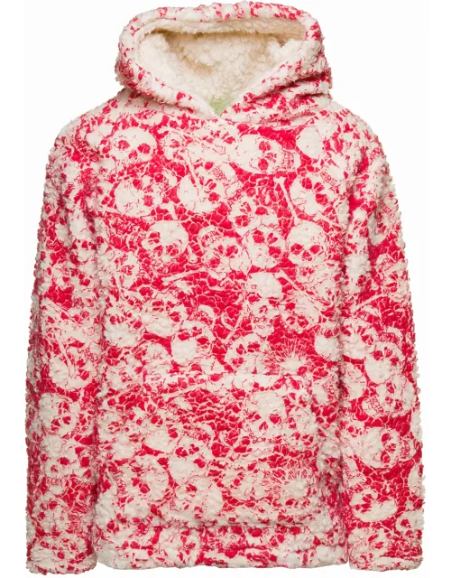 ERL Red And White Sweatshirt With All-over Skull In Fleece