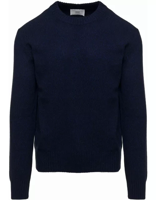 Ami Alexandre Mattiussi Blue Crewneck Sweater With Ribbed Trim In Cashmere And Wool Man