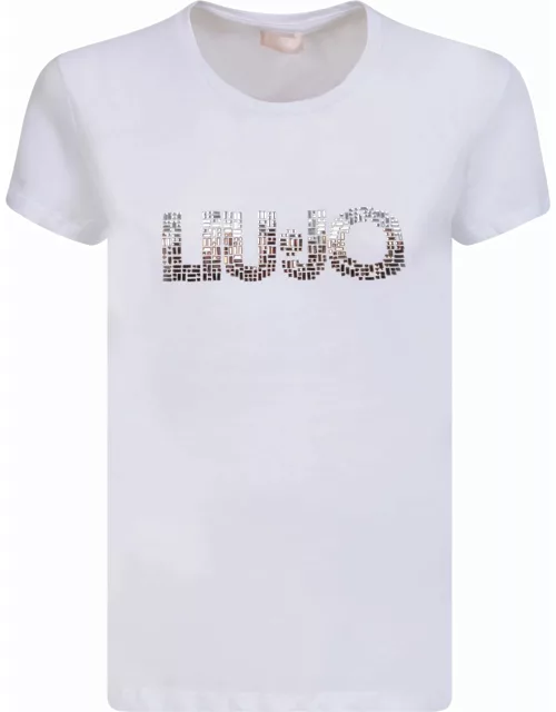 Liu-Jo Rhinestone Details White T-shirt By Liu Jo
