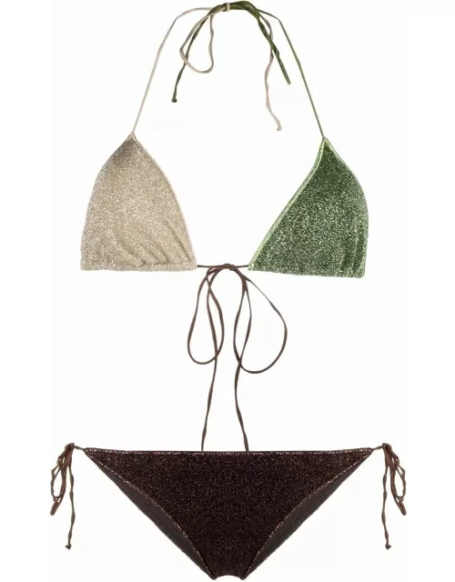 Multi-coloured metallic bikini set