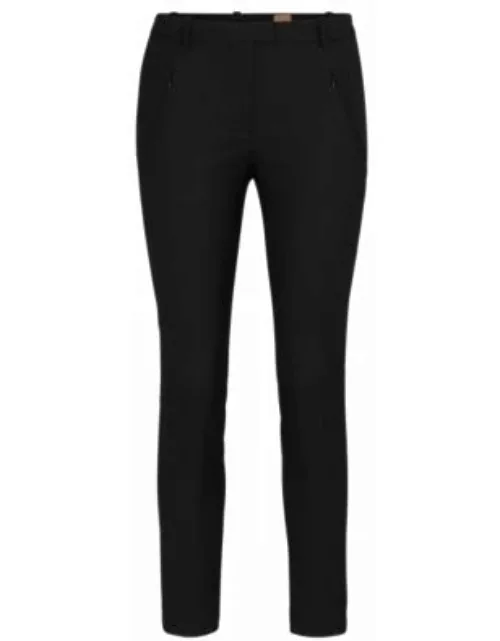 Cropped slim-fit trousers with zipped hems- Black Women's Clothing