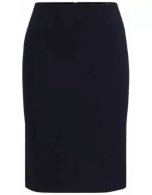 Slim-fit pencil skirt in virgin wool- Dark Blue Women's Pencil Skirt