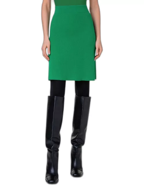Cashmere-Wool Ribbed Knit A-Line Mini Skirt