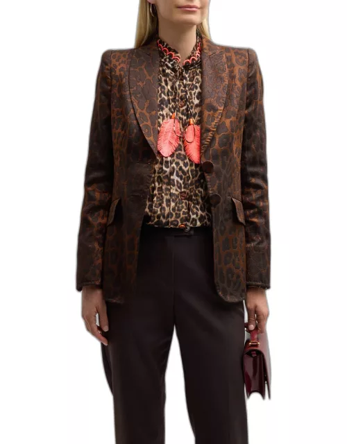 Leopard Jacquard Single-Breasted Blazer Jacket