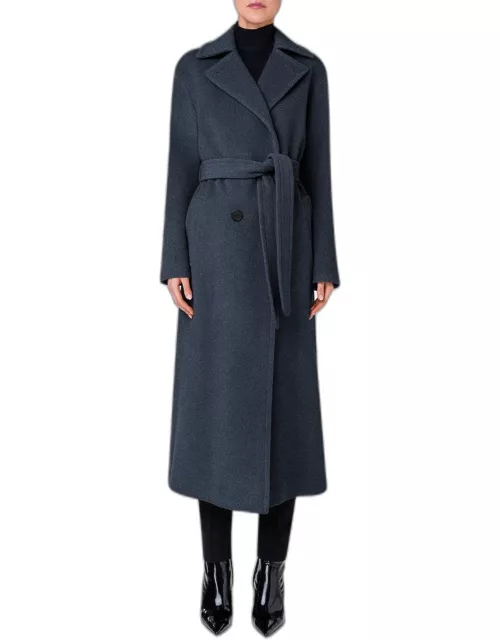 Long Double-Breast Belted Wool-Cashmere Coat