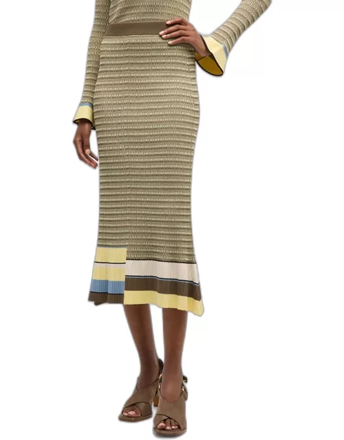 Ida Ribbed Striped Midi Skirt