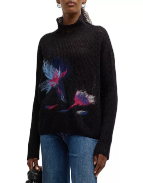 Floral-Print Featherweight Wool Sweater