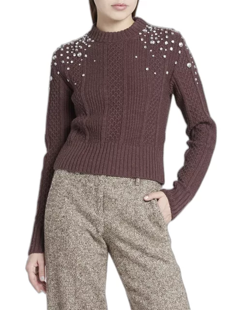 Cropped Cable-Knit Crystal Sweater