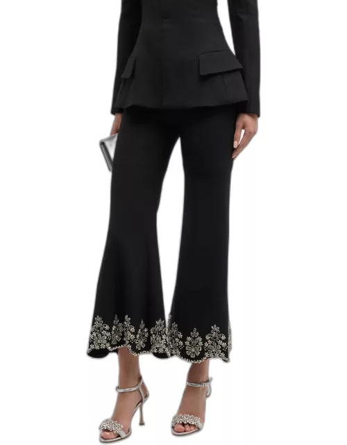 Crystal Scallop Embroidered Flared Ankle Pant