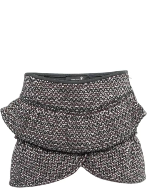Isabel Marant Silver Zig-Zag Patterned Lurex Knit Mini Skirt