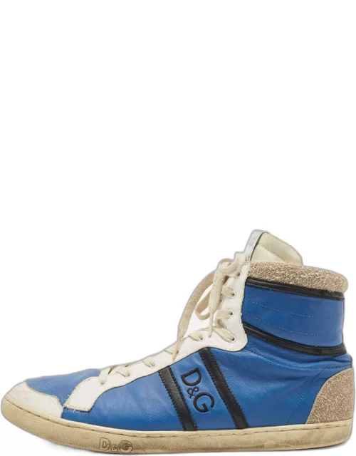 D & G Blue/White Leather and Suede High Top Sneaker