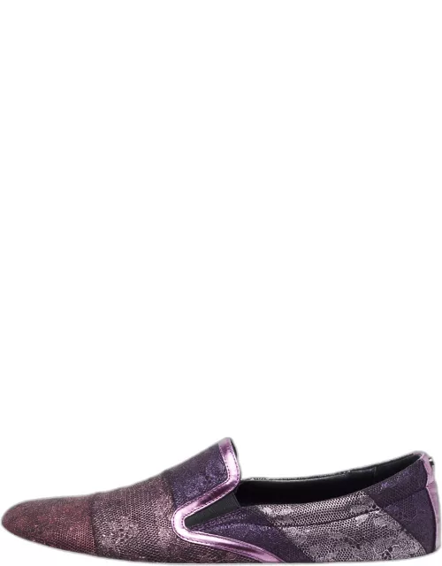 Jimmy Choo Metallic Purple Lace Embroidered Leather Demi Slip On Sneaker
