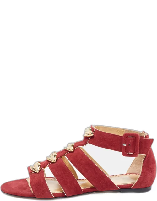 Charlotte Olympia Garnet Red Suede One More Kiss Flat Gladiator Flat Sandal