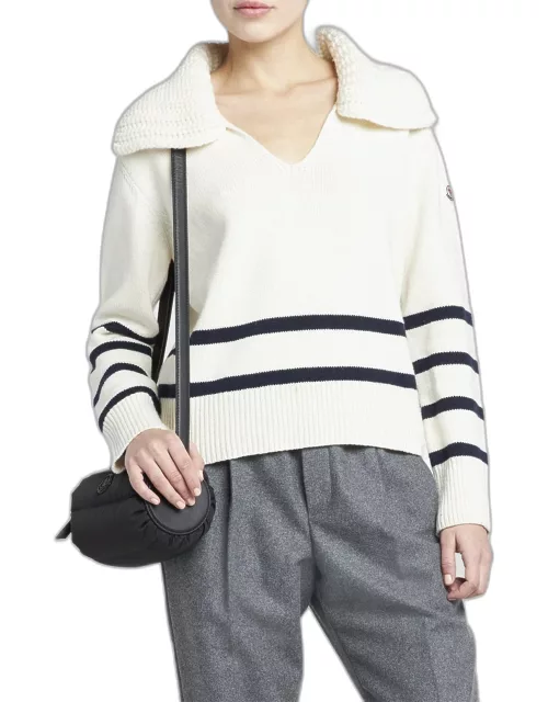 Cashmere-Blend Striped Polo Sweater