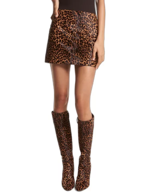 Leopard-Print Cowhide Mini Skirt