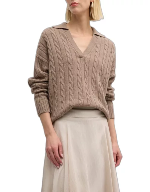 V-Neck Cable-Knit Tricot Sweater