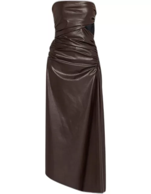 Andie Strapless Ruched Faux-Leather Maxi Dres