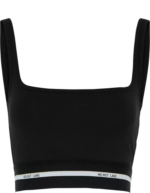 Helmut Lang Logo-jacquard Cropped Stretch-knit Top - Black