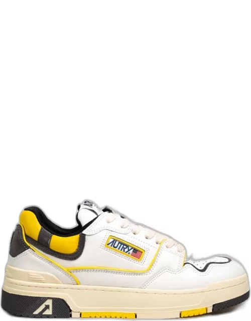 Autry Clc Sneakers In White/grey/yellow Leather And Suede