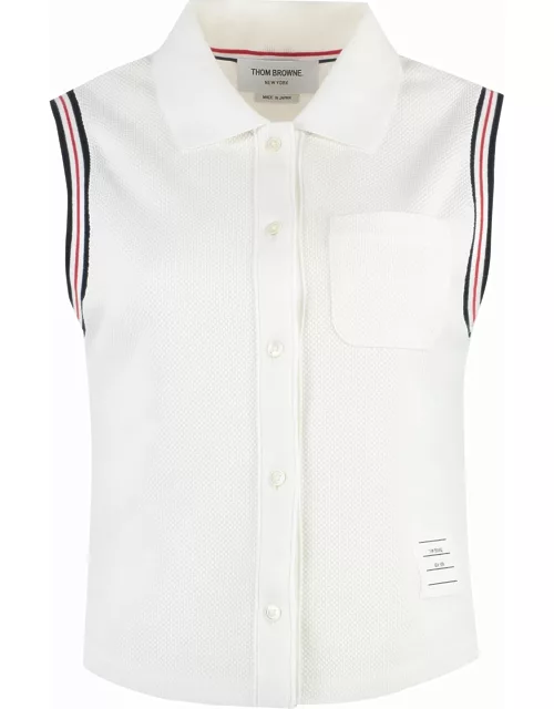 Thom Browne Sleeveless Polo Shirt In Cotton
