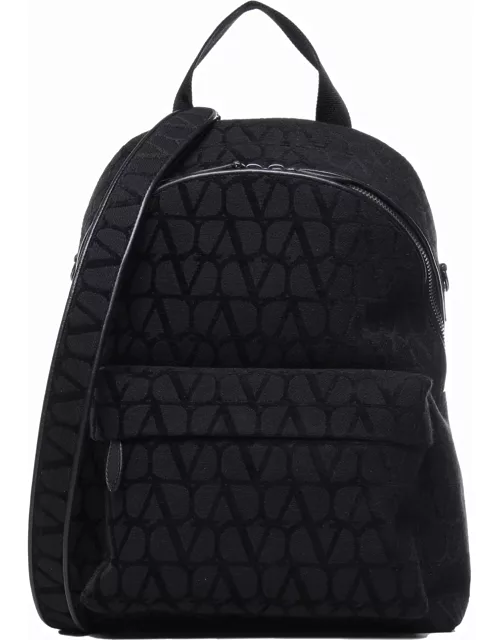 Valentino Garavani Toile Iconographe Backpack In Toile Iconographe With Leather Detail