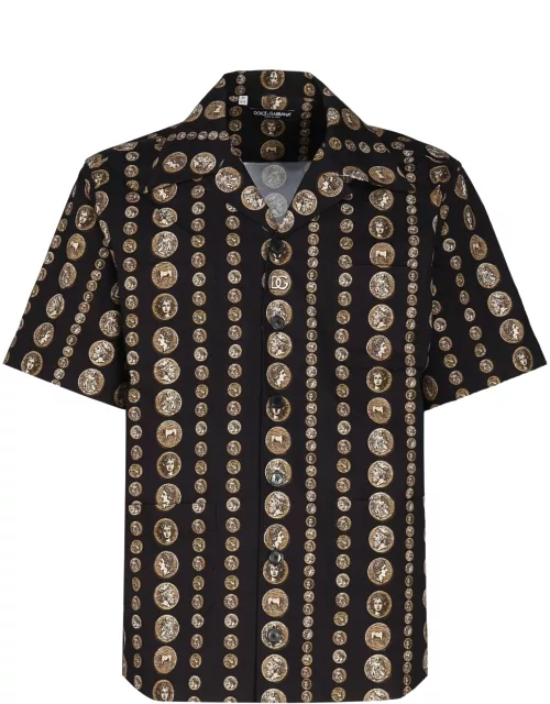 Dolce & Gabbana Hawaii Drill Stretch Shirt With Coin Print