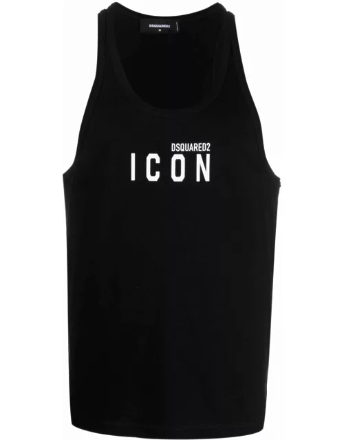 Black tank top with Icon print
