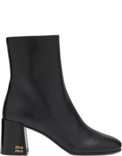 Leather Block-Heel Ankle Boot