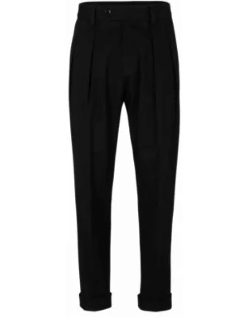 Relaxed-fit trousers in stretch cotton with pleat front- Black Men's Suit Separate