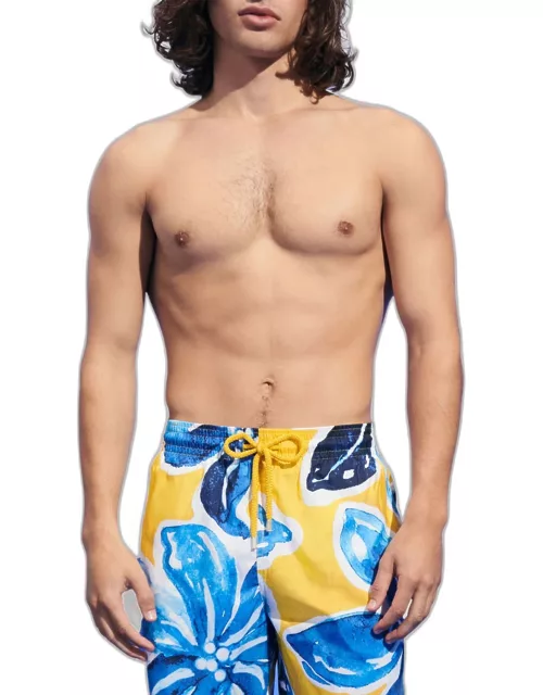 Men's Hawaiian Leaf-Print Swim Short