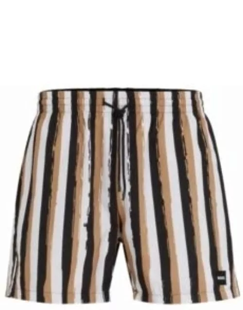 Striped swim shorts in quick-drying fabric- Beige Men's Swim Short