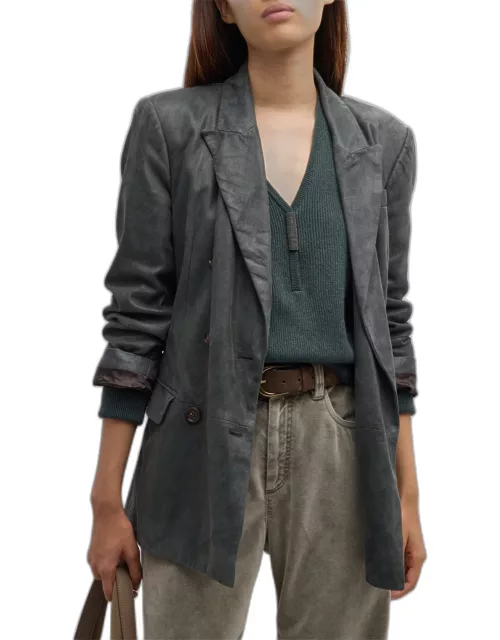 Shiny Suede Double-Breasted Blazer Jacket