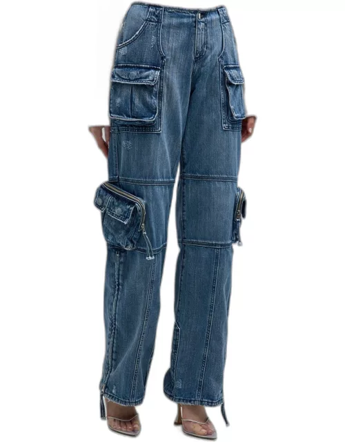 Tammy Low-Rise Zip-Cuff Cargo Denim Jean