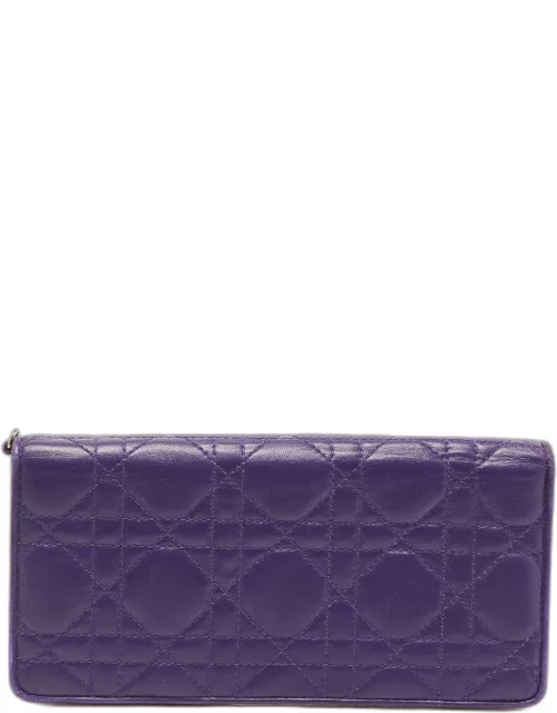Dior Purple Cannage Leather Bifold Continental Wallet