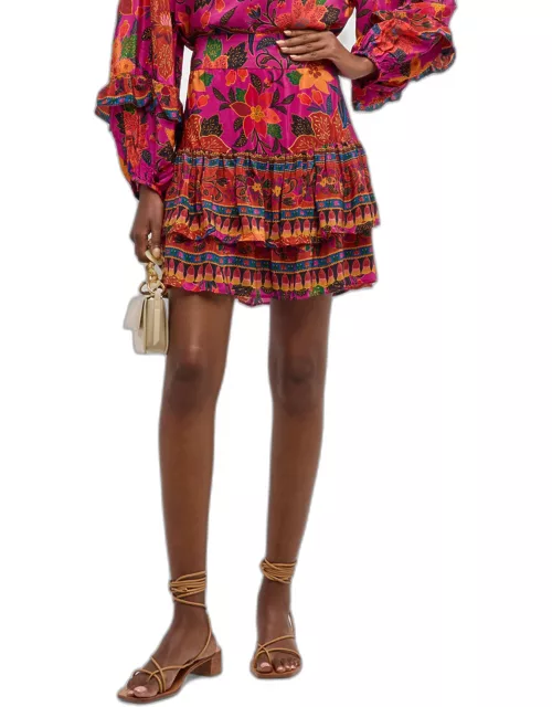 Tropical Tapestry Tiered Mini Skirt