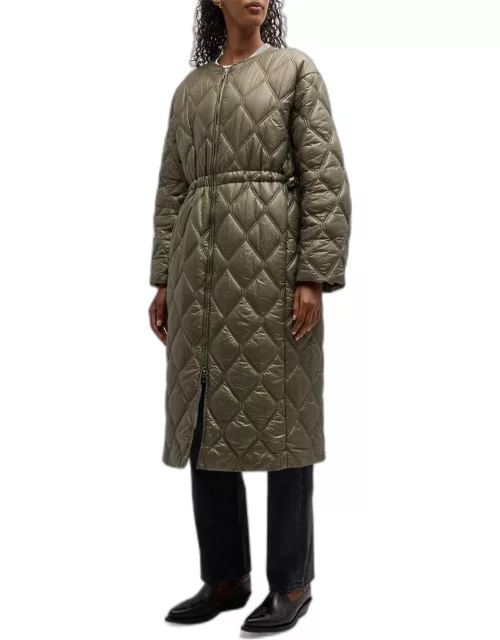 Shiny Quilted Long Coat