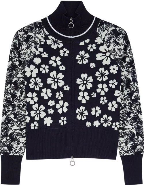 High Furtive Floral-intarsia Knitted Cardigan - Navy