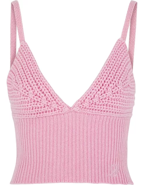 Blumarine Logo-embroidered Ribbed Wool Top - Pink