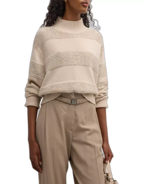 Sequin-Embellished Stripe Wool-Cashmere Sweater