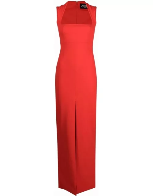 Sofia red long dress with square neckline