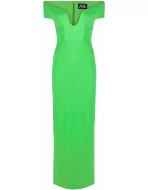 Marlowe green evening dress with bare shoulder