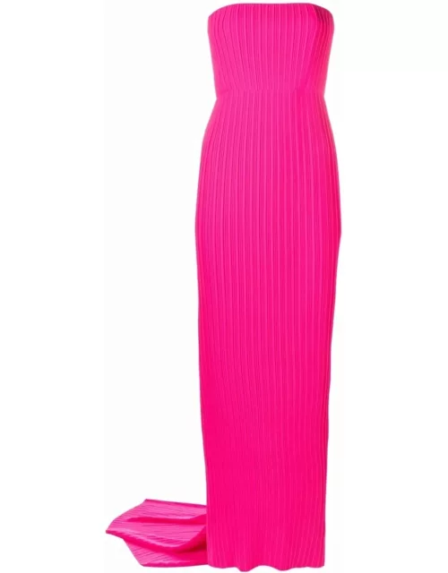 Pink strapless long dress with pleat