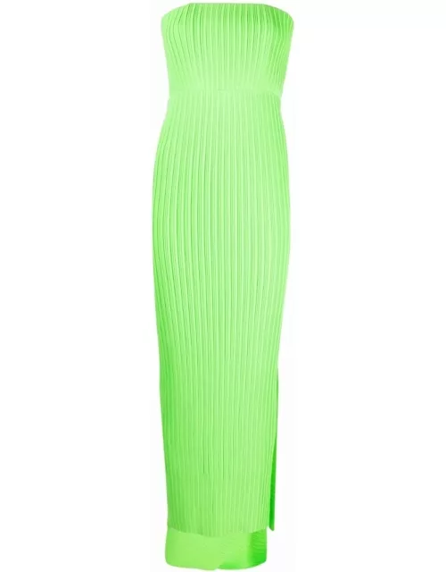 Green strapless long dress with pleat