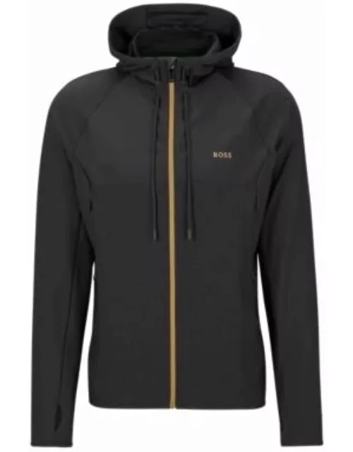 Active-stretch zip-up hoodie with decorative reflective pattern- Dark Grey Men's Tracksuit