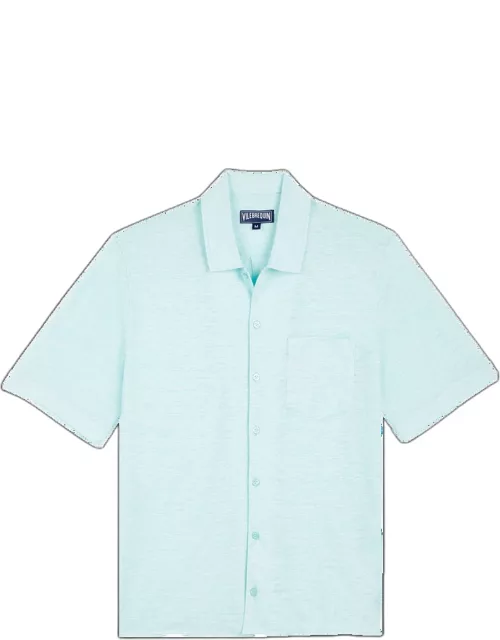 Unisex Linen Bowling Shirt Solid - Shirt - Charli - Blue