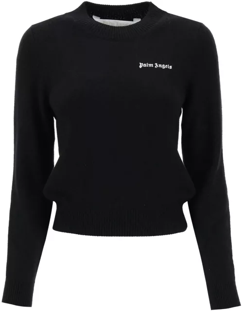 PALM ANGELS cropped sweater with logo embroidery